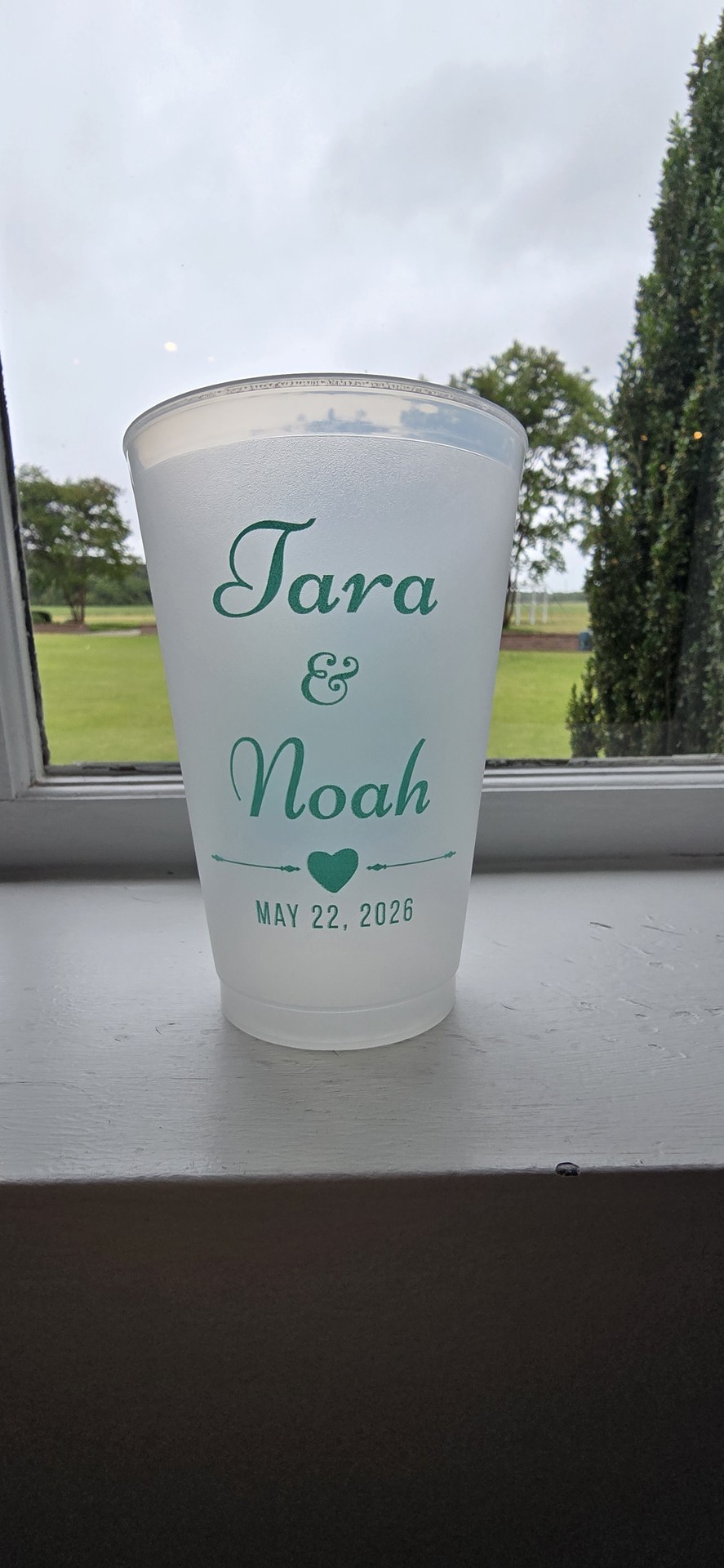 Cups printed with Tara and Noah's names Cups printed with Tara and Noah's names